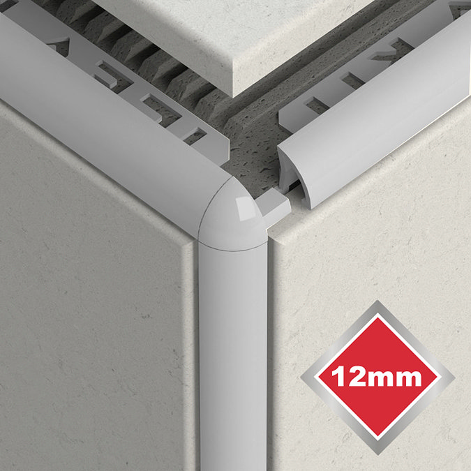 Tile Rite 12mm Grey PVC Tile Trim Corners (Pair) Large Image