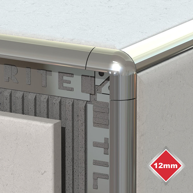 Tile Rite 12mm Polished Silver Tile Trim Corners (Pair) Profile Large Image