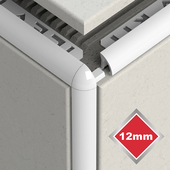 Tile Rite 12mm White PVC Tile Trim Corners (Pair) Large Image