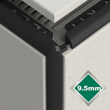 Tile Rite 9.5mm Black PVC Tile Trim Corners (Pair)  Profile Large Image
