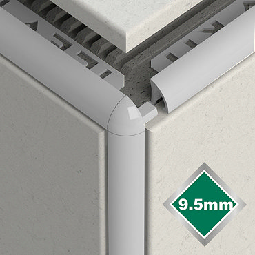 Tile Rite 9.5mm Grey PVC Tile Trim Corners (Pair)  Profile Large Image