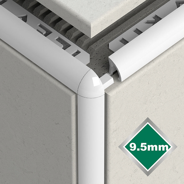 Tile Rite 9.5mm White PVC Tile Trim Corners (Pair) Large Image