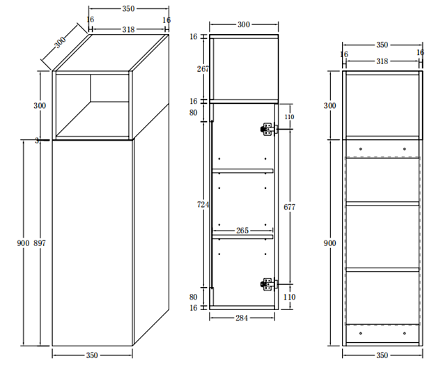 Tivoli Wall Hung Side Cabinet with Open Shelf, 1200mm - Forest Green and Oak