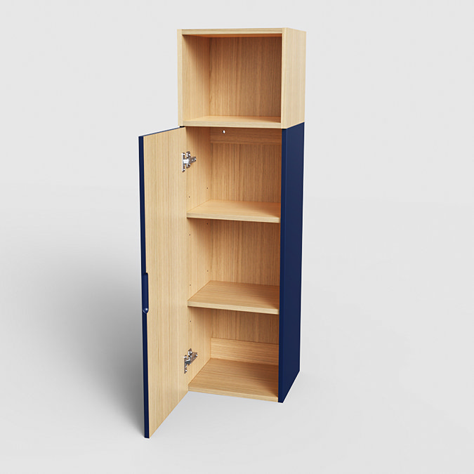 Tivoli Wall Hung Side Cabinet with Open Shelf, 1200mm - Ink Blue and Oak