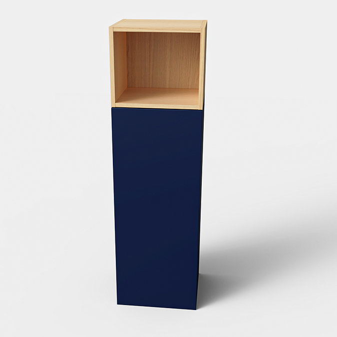 Tivoli 1200 Wall Hung Side Cabinet with Open Shelf - Ink Blue and Oak