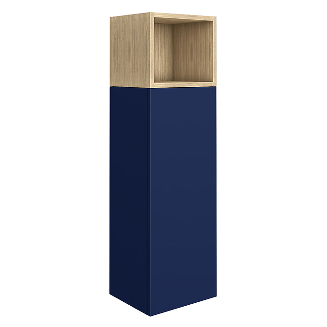 Tivoli 1200 Wall Hung Side Cabinet with Open Shelf - Ink Blue and Oak