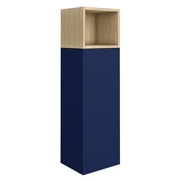 Tivoli Wall Hung Side Cabinet with Open Shelf, 1200mm - Ink Blue and Oak