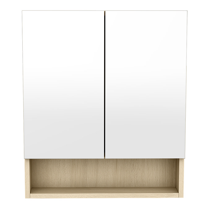 Tivoli 600 Mirrored 2 Door Cabinet with Open Shelf - Oak