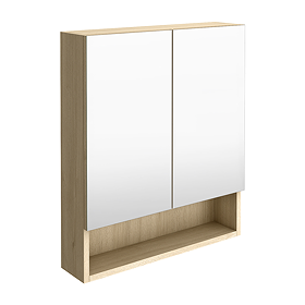 Tivoli 600 Mirrored 2 Door Cabinet with Open Shelf - Oak