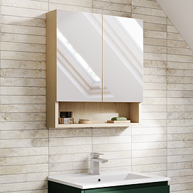 Tivoli 600 Mirrored 2 Door Cabinet with Open Shelf - Oak