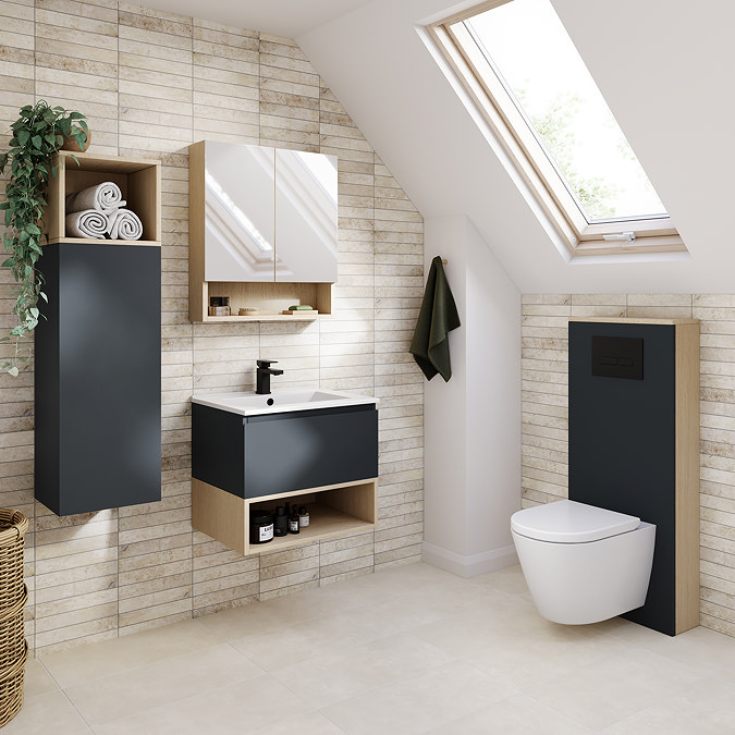 Tivoli 600 Wall Hung Vanity Unit with Open Shelf - Charcoal and Oak