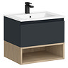 Tivoli 600 Wall Hung Vanity Unit with Open Shelf - Charcoal and Oak
