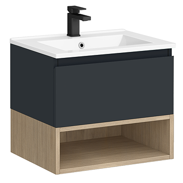 Tivoli 600 Wall Hung Vanity Unit with Open Shelf - Charcoal and Oak