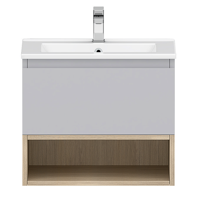 Tivoli 600 Wall Hung Vanity Unit with Open Shelf - Dove Grey and Oak