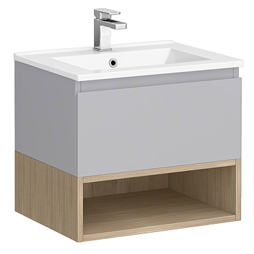 Tivoli 600 Wall Hung Vanity Unit with Open Shelf - Dove Grey and Oak