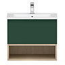 Tivoli 600 Wall Hung Vanity Unit with Open Shelf - Forest Green and Oak
