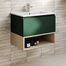 Tivoli 600 Wall Hung Vanity Unit with Open Shelf - Forest Green and Oak
