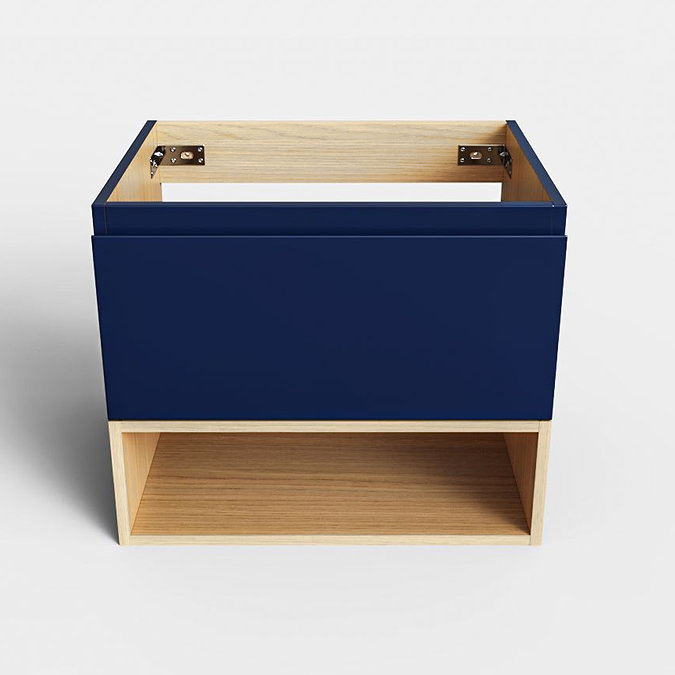 Tivoli 600 Wall Hung Vanity Unit with Open Shelf - Ink Blue and Oak