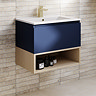 Tivoli 600 Wall Hung Vanity Unit with Open Shelf - Ink Blue and Oak