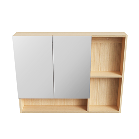 Tivoli 900 Mirrored 2-Door Cabinet with Open Shelving - Oak