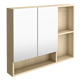 Tivoli 900 Mirrored 2 Door Cabinet with Open Shelving - Oak