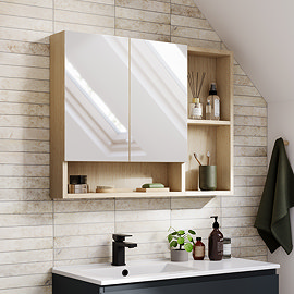 Tivoli 900 Mirrored 2 Door Cabinet with Open Shelving - Oak