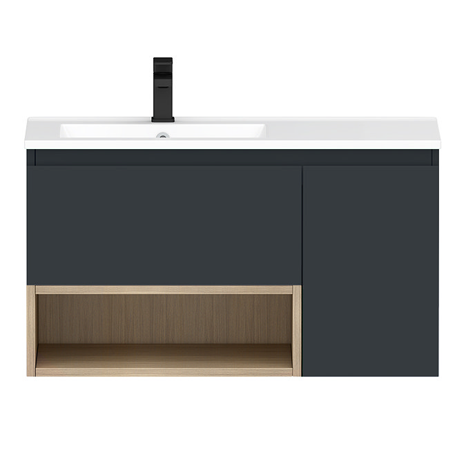 Tivoli 900 Wall Hung Vanity Unit with Open Shelf - Charcoal and Oak