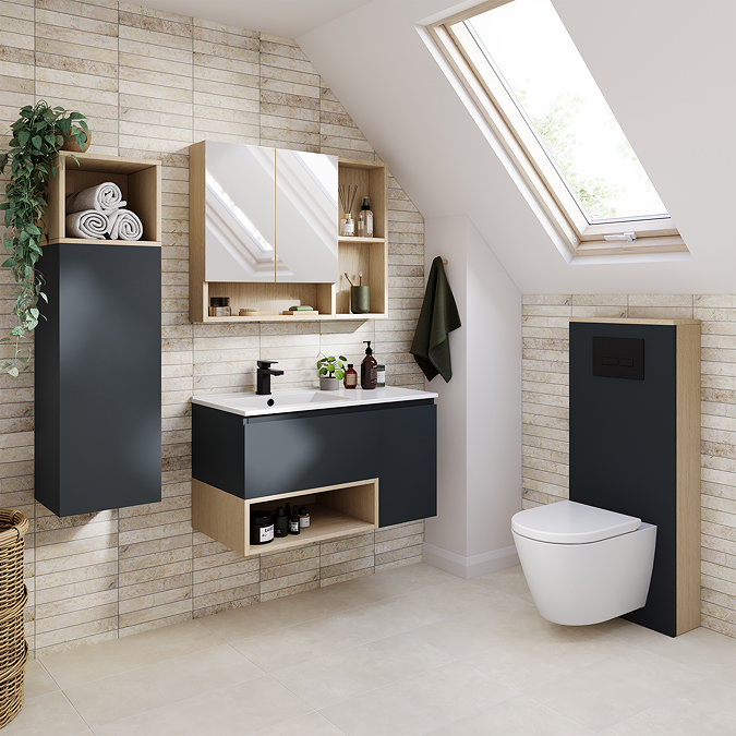 Tivoli 900 Wall Hung Vanity Unit with Open Shelf - Charcoal and Oak