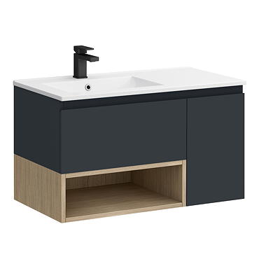 Tivoli 900 Wall Hung Vanity Unit with Open Shelf - Charcoal and Oak