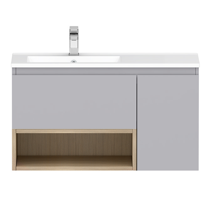 Tivoli 900 Wall Hung Vanity Unit with Open Shelf - Dove Grey and Oak