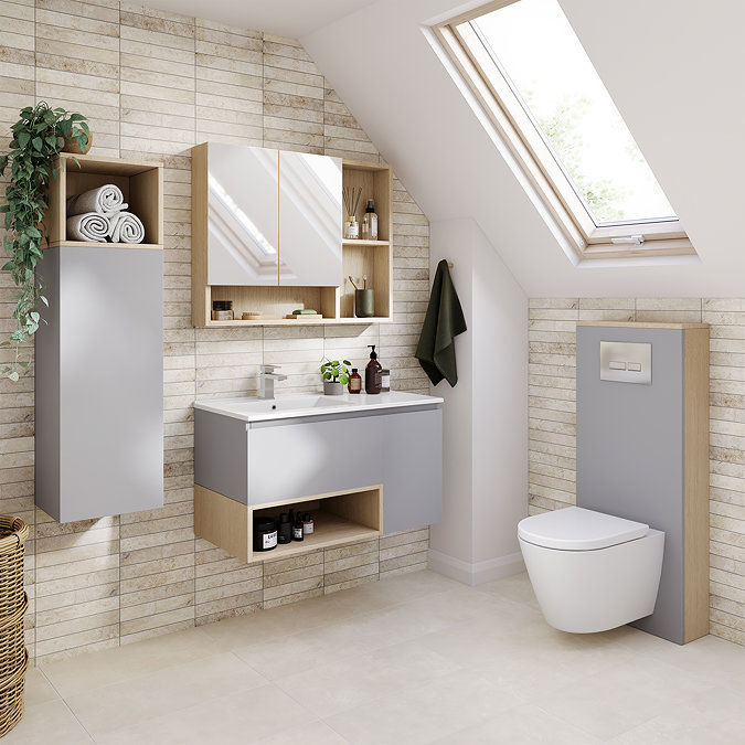 Tivoli 900 Wall Hung Vanity Unit with Open Shelf - Dove Grey and Oak