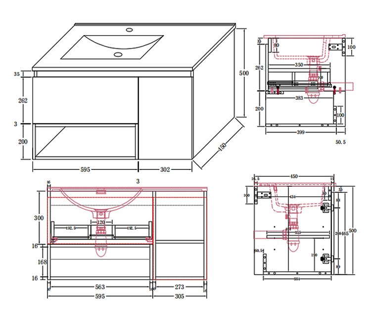 Tivoli 900 Wall Hung Vanity Unit with Open Shelf - Dove Grey and Oak