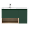 Tivoli 900 Wall Hung Vanity Unit with Open Shelf - Forest Green and Oak