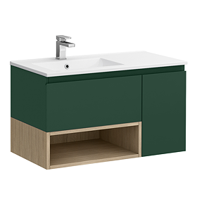 Tivoli 900 Wall Hung Vanity Unit with Open Shelf - Forest Green and Oak