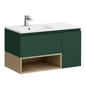 Tivoli 900 Wall Hung Vanity Unit with Open Shelf - Forest Green and Oak