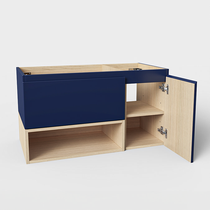 Tivoli 900 Wall Hung Vanity Unit with Open Shelf - Ink Blue and Oak