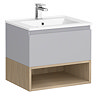 Tivoli Dove Grey and Oak Bathroom Set - 600 Wall Hung Vanity Unit & Tall WC Toilet Unit