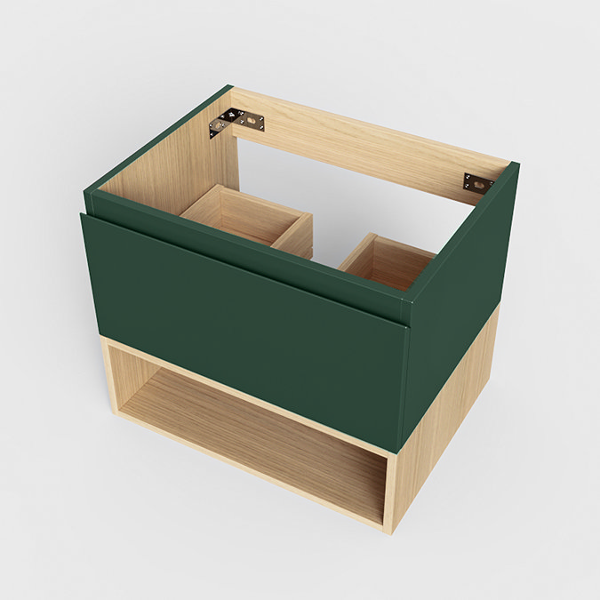 Tivoli Forest Green and Oak Bathroom Set - 600 Wall Hung Vanity Unit & Tall WC Toilet Unit