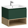 Tivoli Forest Green and Oak Bathroom Set - 600 Wall Hung Vanity Unit & Tall WC Toilet Unit
