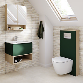 Tivoli Forest Green and Oak Bathroom Set - 600 Wall Hung Vanity Unit & Tall WC Toilet Unit