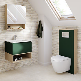 Tivoli Forest Green and Oak Bathroom Set - 600 Wall Hung Vanity Unit & Tall WC Toilet Unit