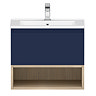 Tivoli Ink Blue and Oak Bathroom Set - 600 Wall Hung Vanity Unit & Tall WC Toilet Unit