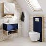 Tivoli Ink Blue and Oak Bathroom Set - 600 Wall Hung Vanity Unit & Tall WC Toilet Unit