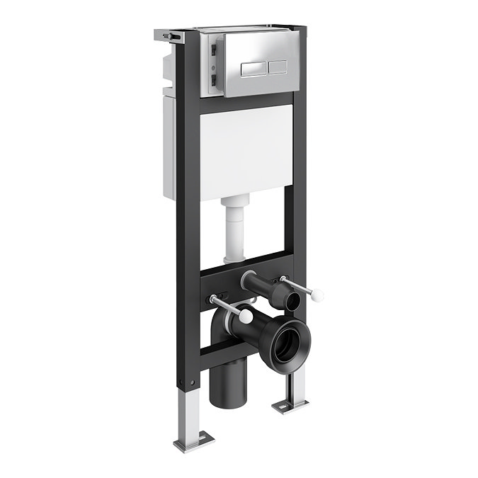 Tivoli Tall WC Toilet Unit with Cistern Frame, Chrome Flush and Wall Hung Pan - Charcoal and Oak