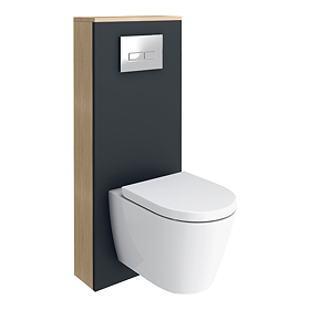 Tivoli Tall WC Toilet Unit with Cistern Frame, Chrome Flush and Wall Hung Pan - Charcoal and Oak