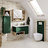 Tivoli Tall WC Toilet Unit with Cistern Frame, Chrome Flush and Wall Hung Pan - Forest Green and Oak
