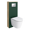 Tivoli Tall WC Toilet Unit with Cistern Frame, Chrome Flush and Wall Hung Pan - Forest Green and Oak