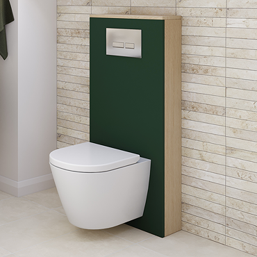 Tivoli Tall WC Toilet Unit with Cistern Frame, Chrome Flush and Wall Hung Pan - Forest Green and Oak