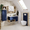 Tivoli Tall WC Toilet Unit with Cistern Frame, Chrome Flush and Wall Hung Pan - Ink Blue and Oak