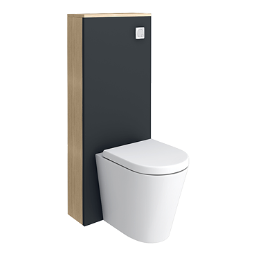 Tivoli Tall WC Toilet Unit with Pan, Cistern and Chrome Flush Button - Charcoal and Oak